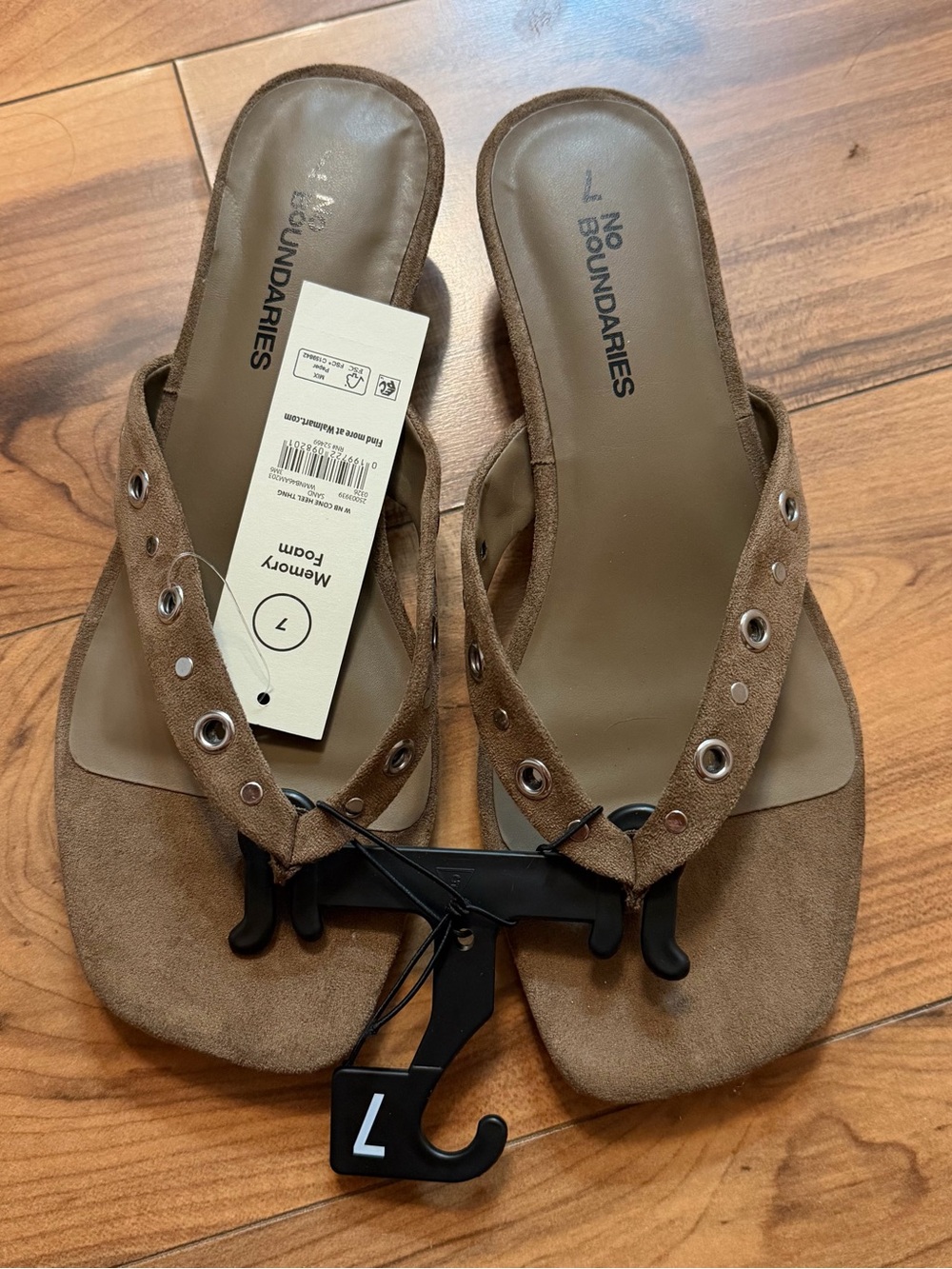 No Boundaries Tan Suede Thong Sandals with Eyelet Detail
